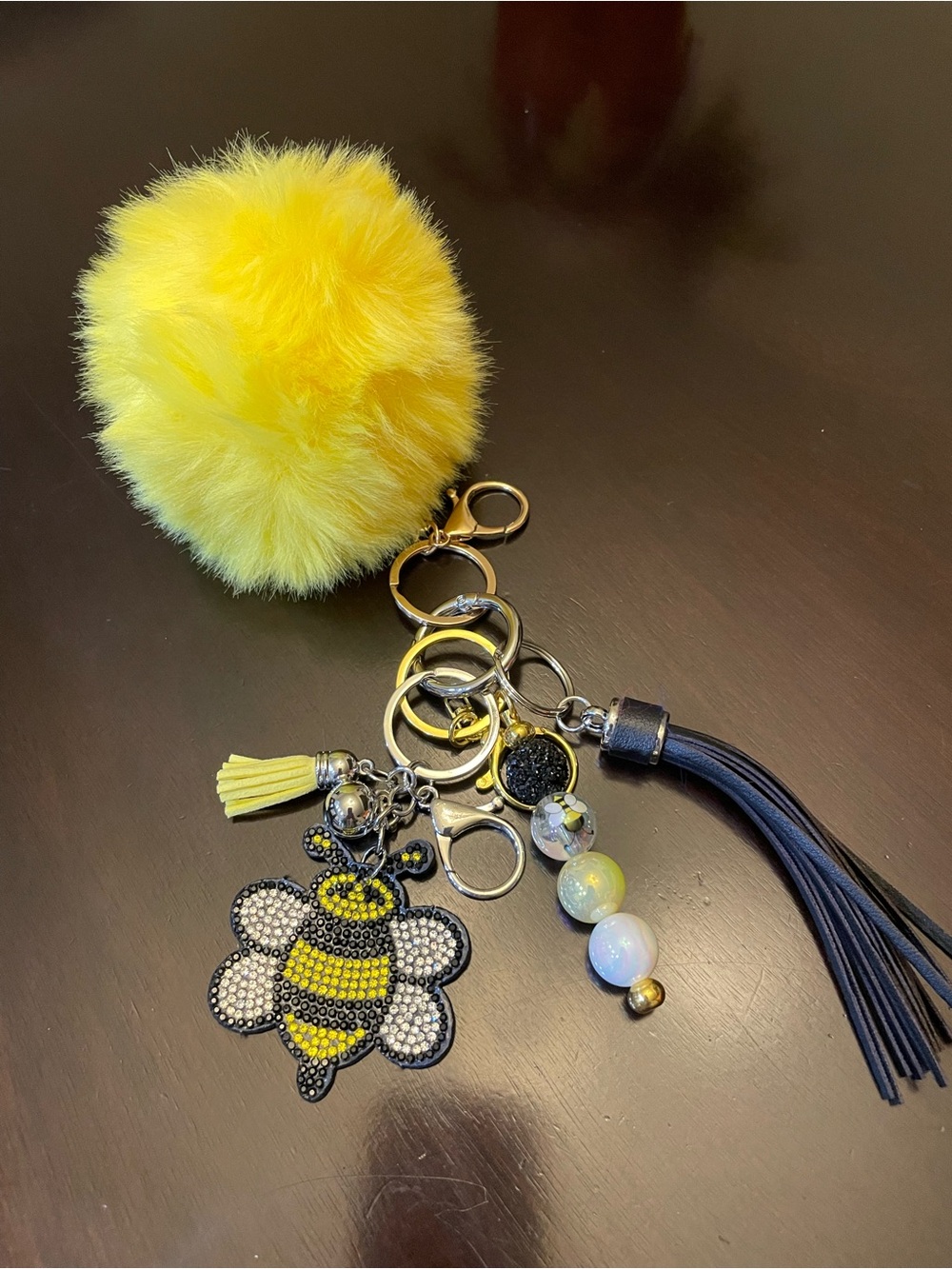 Yellow Bee Pom Pom Keychain with Tassel /Bagcharm